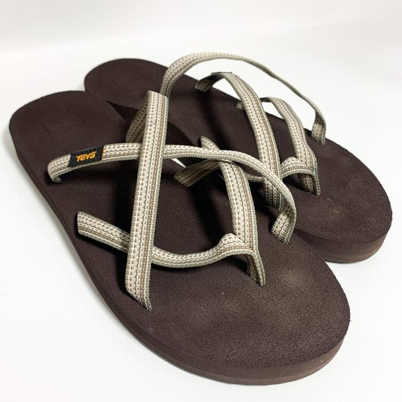 Teva mush tan brown strappy slide on sandals 10 - Picture 3 of 6